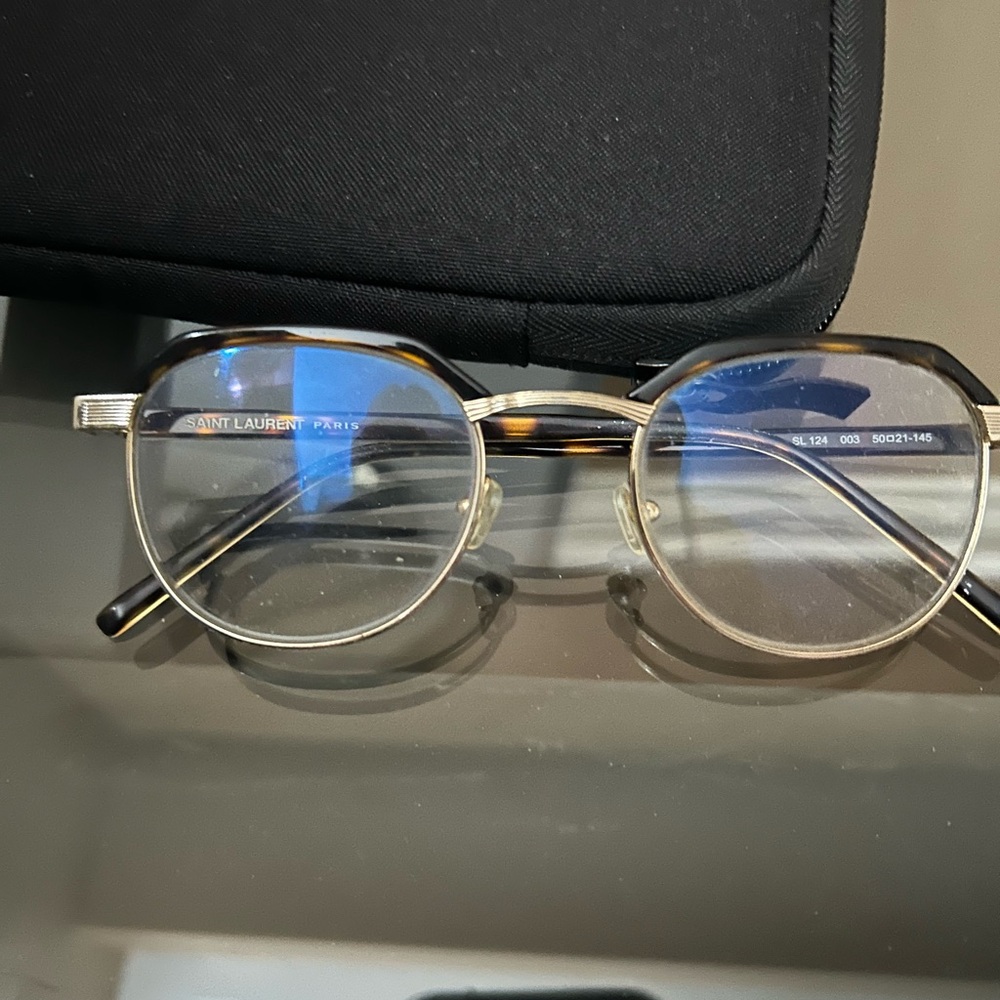 Saint Laurent Round Metal Frames with Tortoiseshell Temples - Gold & Tortoise